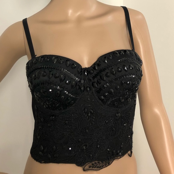 Asos beaded lace black bra corset adjustable back stretch M - Picture 2 of 8